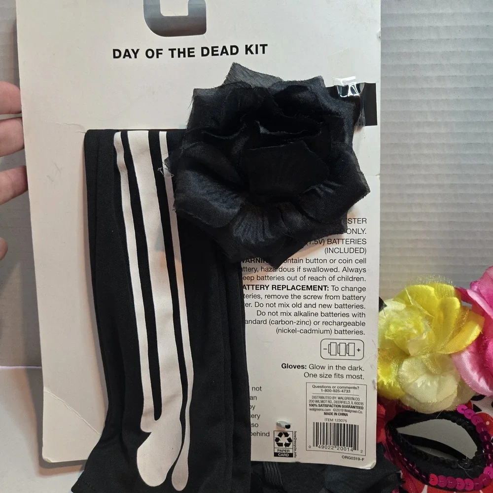 Day Of The Dead Halloween Set Light Up Headband, Gloves Glow in‎ The Dark W/MASK